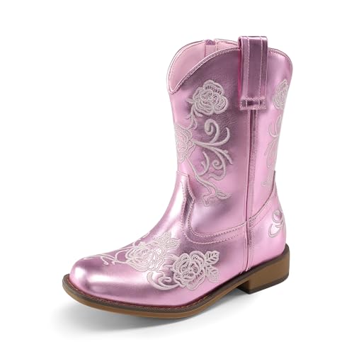 DREAM PAIRS Girls Cowboy Boots Floral Embroidered Classic Western Cowgirl Boots Square Toe Mid Calf Side Zipper Horsing Party Toddler/Little/Big Kids 9 Toddler Purple