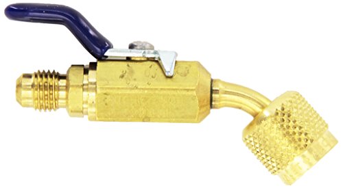 Yellow Jacket 93843 ¼” Compact Ball Valve - add to hoses for charging and recovery – 45 degree angle – ¼” F.FL. x ¼” M.FL