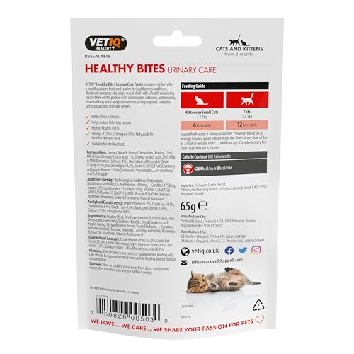 VETIQ Healthy Bites Urinary Care Treats for Cats & Kittens 3+ Months, with Cranberry, Taurine and Prebiotic Fibre, 65 g (Pack of 8) - Image 5