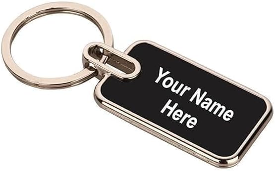 Premium Personalized Metal Keychain with Custom Name Engraving – Black Tag Durable Key Ring for Couples & Gifting