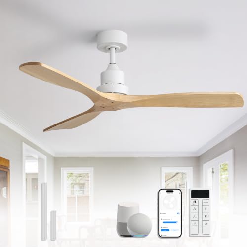 Image of Sofucor 52 Inch Smart Wood Ceiling Fan No Light, Alexa /App /Remote Control