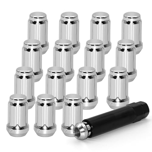 Image of 16 PCS M12x1.5 Chrome Lug Nuts, 1.35 inch Tall Hex Trailer Lug Nuts, 60 Degree Conical Cone Seat with Socket Key, Wheel Lugnuts Compatible with Ford Fusion 2006-2019, Ford Focus 2000-2019