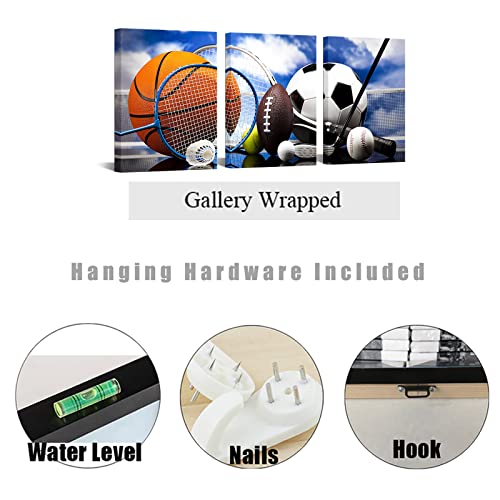 Artbones Sports Wall Decor Canvas Kids Room Decor Wall Art Basketball Soccor Ball Picture Art Prints On Waterproof Canvas Gallery Wrapped Children Nursery Wall Decor 16"X36" #TOP4