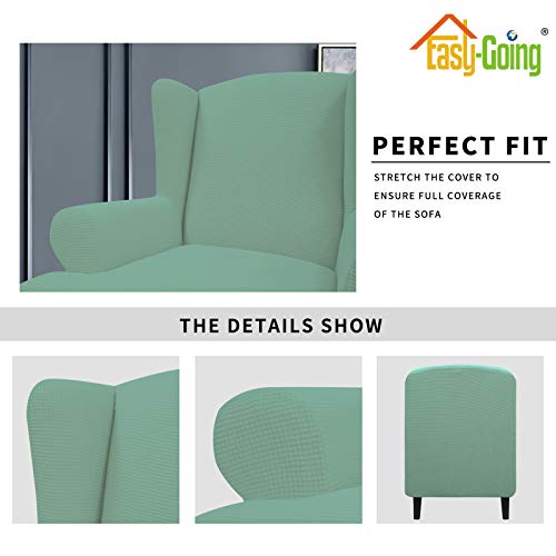 Image of Easy-Going Stretch Large Wingback Chair Sofa Slipcover Cyan | 1-Piece Sofa Cover Furniture Protector Couch Soft with Elastic Bottom, Spandex Jacquard Fabric Small Checks