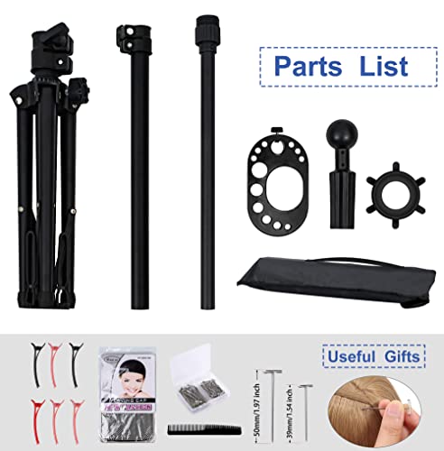 Klvied Wig Stand Tripod Adjustable Mannequin Head Stand With Foot Panel, Reinforced Metal Wig Head Stand With Tool Tray For Cosmetology Hairdressing Styling Training #TOP7