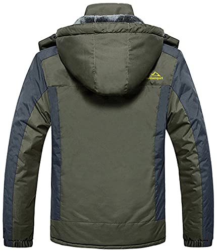 KEFITEVD Herren Winterjacke Warm Fleece Winter Jacke Thermojacke Softshell Jacke mit Kapuze Skijacke Snowboarden Wandern Männer Funktionsjacke Dunkeloliv XL