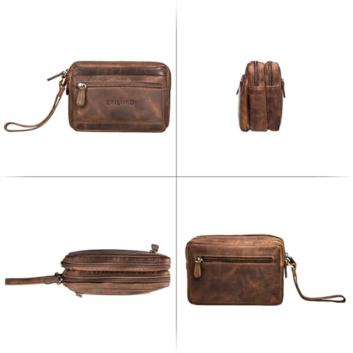 STILORD Herren-Handgelenktasche aus Echtleder braun - Vintage Männer-Handtasche - Retro Ledertasche - Leder-Herren-Organizer Pax