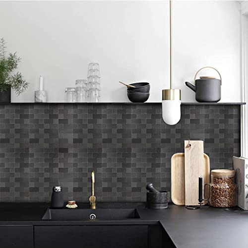 Xuaniny 8 Sheets Peel And Stick Metal Backsplash Tiles, Self Adhesive Aluminum Mosaic 3D Wall Sticker For Kitchen Bathroom Brushed Grey Decor (12"X12"，Square + Rectangle) #TOP2