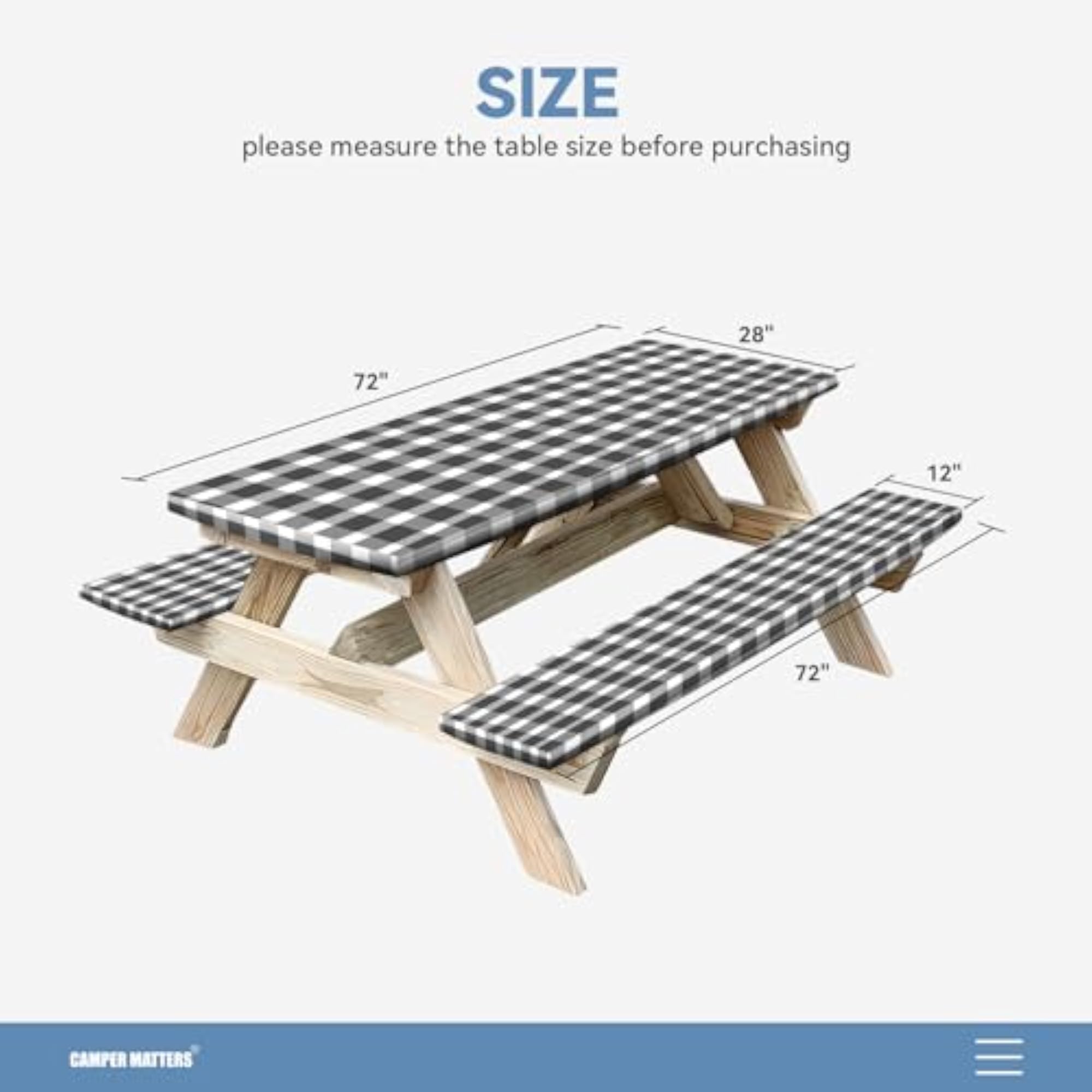 Picnic Table Cover and Bench Covers, Fitted Tablecloth Set