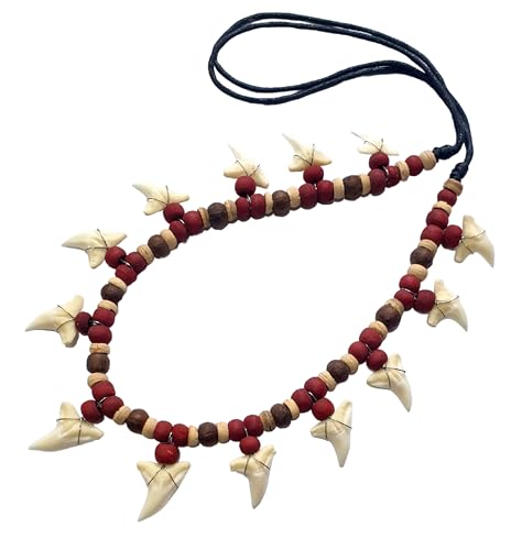 13! Genuine Shark Teeth Necklace for Men, Mako Shark Tooth Necklace, Handmade Wooden Beads adjustable Cords Shark Tooth Necklace for Women Jewelry DA255-N3