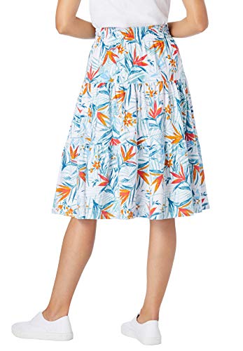 Woman Within Women's Plus Size Jersey Knit Tiered Skirt - 14/16, Black Multi Watercolor Tropicana #TOP2