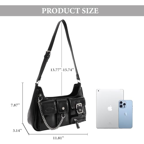 Sunwel Fashion Y2k Black Purse Goth Multi-Pockets Shoulder Bag Aesthetic Grunge Bag for Women4