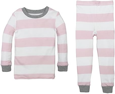 Burt's Bees Baby baby girls Pajamas, Tee Pant 2-piece Pj Set, 100% Organic Cotton and Toddler Pajama Bottoms, Blossom Rugby Stripe, 2T US