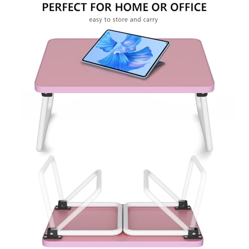 Image of Foldable Lap Desk, Laptop Stand Bed Table Tray for Couch | Portable Breakfast Serving Tray, Lightweight Mini Lap Table, Works Great as Tablet Desk for Working, Reading & Writing, Pink