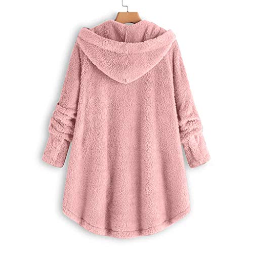 Youmymine Women Plus Size Coat Winter Warm Outwear Button Plush Hooded Solid Cardigan Wool Jacket (Xxxl, Pink) #TOP2