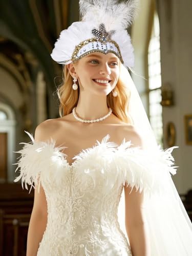 image for MAOFENG Women's Carnival Feather Headpieces Ostrich Feather Headdress 