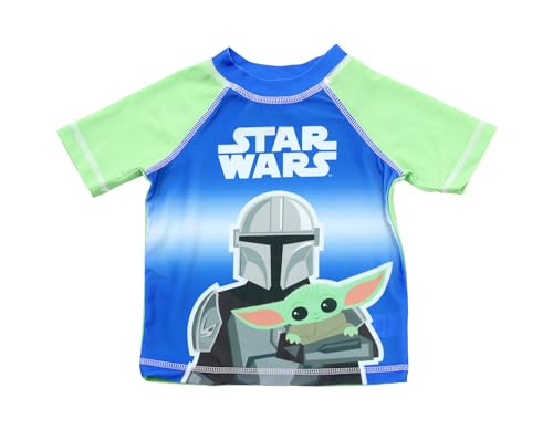 Dreamwave Star Wars Boys 2 Piece Rash Guard Swim Trunks Set, Green/Blue, 2T2