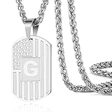 DuoDiner Initial Letter Pendant Necklace for Men Boys Dad,A-Z Capital Letter American Flag Dog Tag Necklace 24 Inches Stainless Steel Mens Chain,Birthday Gifts for Men Women Teens (Letter G, Silver)