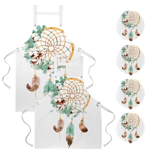 Lot de 2 tabliers de cuisine attrape-rêves pour serveuse et pâtisserie