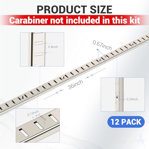 16 Pcs 36 Inch Shelf Track Silver Adjustable Shelf Track System Metal Pilaster Strip Shelf Standards and Brackets for Storage Closet Wall Shelf Organization - Thumbnail 3