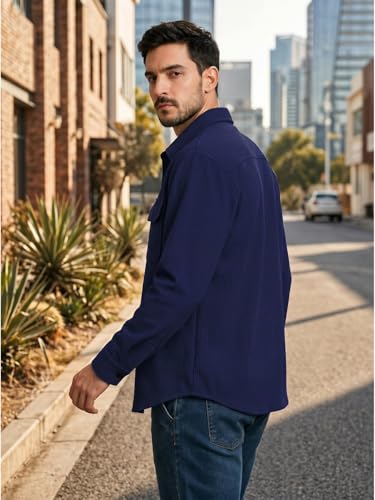 Image of DEELMO Men's Cotton Polyester Corduroy Shirt with Textured Pattern Spread Collar Full Sleeves Dual Pocket Front and Button Down Closure | Textured Shirts for Men | Shirts for Men Stylish