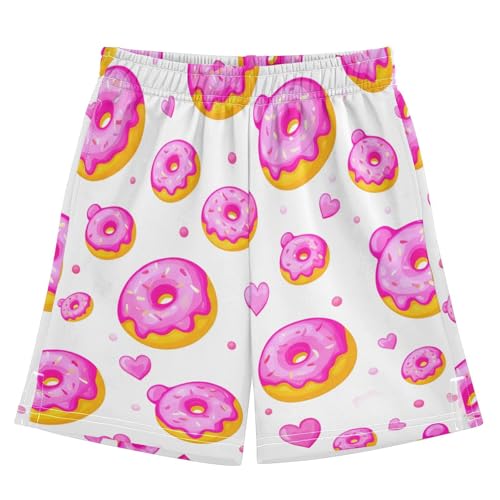 Cute Donuts Athletic Shorts with Zipper Pockets, Youth Boys Athletic Running Shorts for Summer