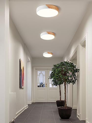 Vikaey Modern Dimmable Led Ceiling Light, Minimalist Wood Style Flush Mount Ceiling Light Fixture, Round Shade Lighting Lamp With Acrylic For Bedroom Living Room Dining Room Laundry,White（11.8"） #TOP5