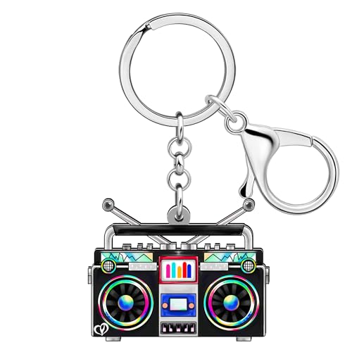 DUOWEI Acrilico Vintage anni '80 '90 Lettore di Cassette Portachiavi Accessori Regali per Donne Ragazza Chiavi Auto Portafoglio Outfit (Nero)