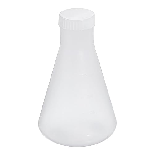 PATIKIL Erlenmeyer - Frasco de plástico de 8.5 fl oz con tapas de rosca, 1 paquete de frasco cónico de boca estrecha para laboratorio, transparente