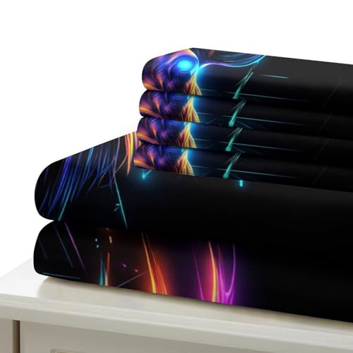 Housse de couette cyberpunk tête de cerf néon lit super king 260x220 - 7