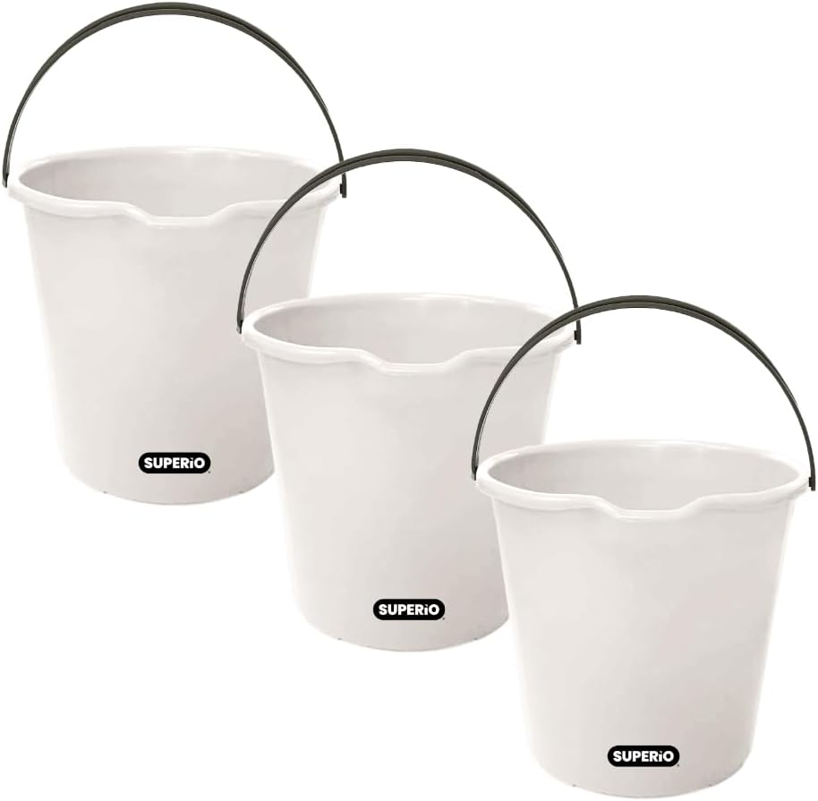 Superio 3-Pack Plastic Cleaning Bucket for Home, 2 Gallon Pail for Mopping with Large Spout – Bucket for Floor Mopping, Car Wash – Bowls for Camping, Fishing