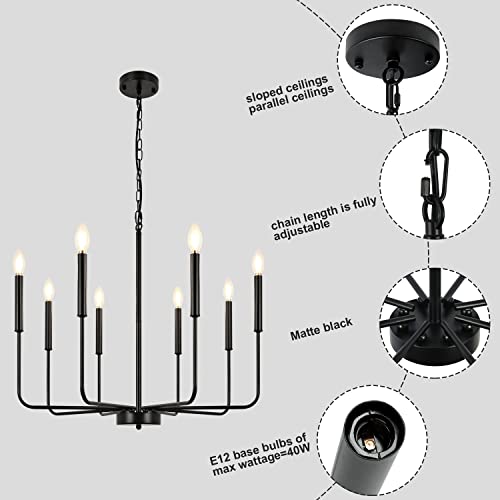 Tynewrgy Black Farmhouse Chandelier 8 Light Fixture, Rustic Iron Candle Hanging Lights, Modern Industrial Pendant Lighting For Kitchen Island Living Dining Room Bedroom Foyer Entryway #TOP4
