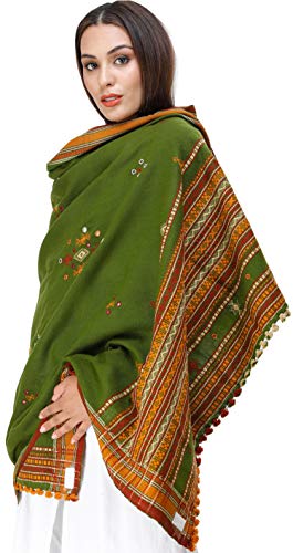 Image of Exotic India Women's Kutch Wool Shawl (SHV95--beige)