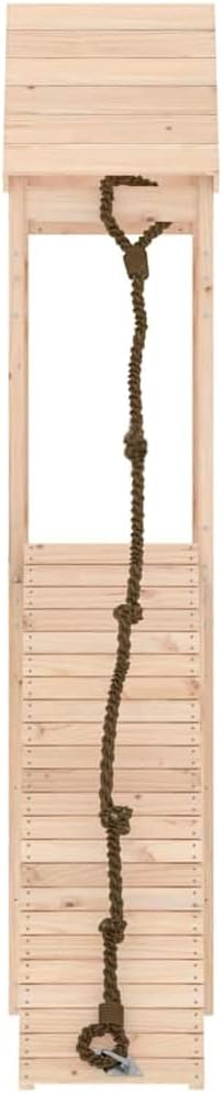 Natural Pine Solid Wood Large Durable Playhouse with Climbing Wall for Outdoor Play, Spacious Activity Area for Up to Five Kids, Rustic Design for Garden, Ages 3 to 8 Years,