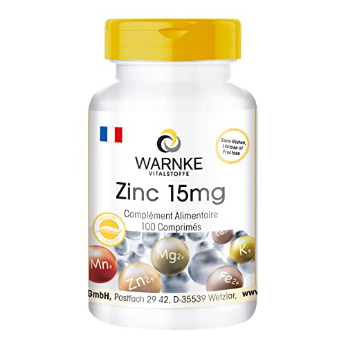 Zinc 15 mg - 100 comprimés, forme organique sous forme de gluconate de zinc, oligo-élément, végétalien | Warnke Vitalstoffe - Qualité des pharmacies allemandes