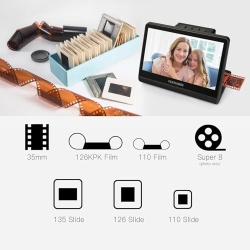 48 MP Film & Slide Scanner with 7 Inch LCD Screen, All-in-One Digital Film Scanner Built-in 16GB Memory Converts B&W/135/110/126 KPK Negative and Super 8/Monochrome Slides into JPEG Photos