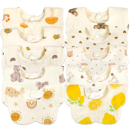 Image of Baby Bibs Muslin Bibs for Baby Girl Boy for Drooling and Teething 10 Pack