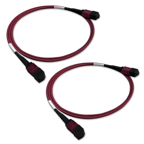 Image of GwliUni 2Pcs 1m MPO Fiber Optic Patch Cord, OM4 Multi-Mode Cable Jumper Plug, Female to Female, 12 Core 6 Channel Type B, PC end face, LSZH 3.0mm, Compatible with 8 Core 4 Channel MPO