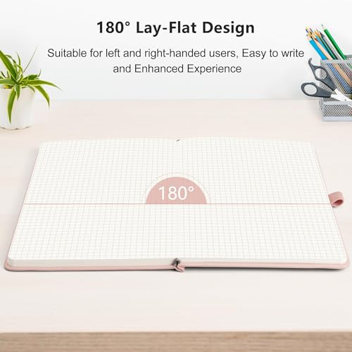 Image of RETTACY Graph Grid Paper Notebook, 192 Pages, A5 Size (5.7'' x 8.3'') | 5 Squares per Inch, Leather Hardcover, 100 GSM Thick Paper, for School, Students, Math, Engineering (Rose gold)