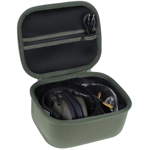 Lebakort Storage Case Compatible with Walkers Razor Slim/PROHEAR 066 030 Electronic Shooting Earmuff Hearing Protection Muff (Army Green Case, for Earmuff+ Glasses)