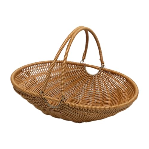 Baoblaze Imitation Rattan Kitchen Tote Basket Iron Wire Frame for Foods or Small Sundries Sturdy with Foldable Handle Versatile, Size S