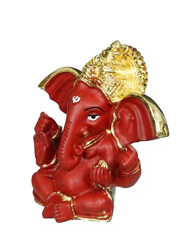 Image of eCraftIndia Golden and Red Polyresin Lord Ganesha Idol for Home, Temple, Office for Devotees, Family, Friends - Suitable for Diwali, Ganesh Chaturthi, Housewarming