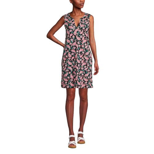 Lands' End Women's Long Cotton Jersey Sleeveless Swim Cover-up Dress Print