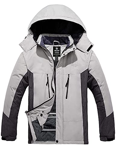 Wantdo Men's Waterproof Snow Coats Windproof Skiing Jackets Mountain Raincoat Gray L