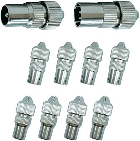 Slick Linc 10PCS F Plug Connectors Screw On Aerial Coaxial Cable RG6, F Type Female to Male Coax Plug Adapter, F Type Coupler - Silver