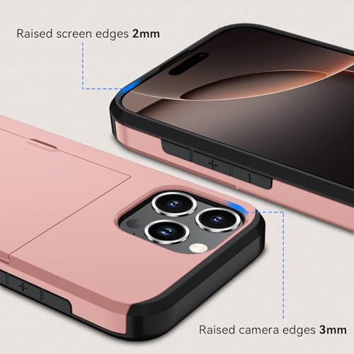 Qinmay Compatible with iPhone 16 Pro Max Case with Card Holder, Dual Layer Shockproof,Heavy Duty Protective Hidden Slot Slim Wallet Phone Cover，Rose Gold by Qinmay - Image 3