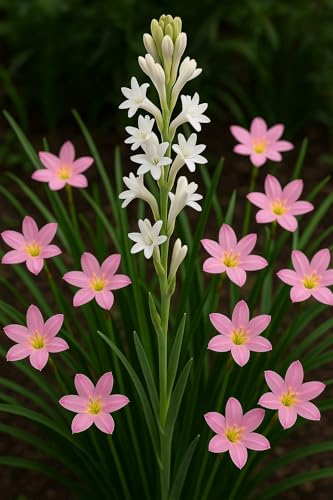 Image of Live Green Flower Bulb Tuberose /Rajnigandha Single /Double Petal Fragrance For Home Gardening (Pack Of 2 Bulbs with 1 Free Rain Lily Bulbs)