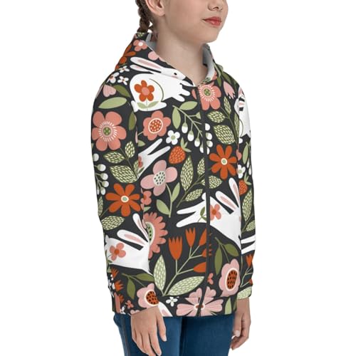 Rabbits on Floral Kid Hoodies Boys Zip Up Sweatshirts Girls Pullover with Pocket4