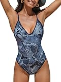 CUPSHE Women's One Piece Swimsuit Deep V Neck Crisscross Back Tie Adjustable Straps Cheeky High Cut, L