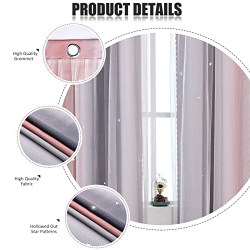 KAHEAUM Blackout Curtains for Bedroom Living Room, Kids & Nursery - 2 Panel, 46 x 54 inch, Soundproof, Thermal Pink & Grey - Image 4